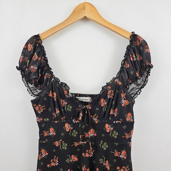 Vintage Y2K Urban Outfitters Babydoll Mini Dress M Dark Floral Ruffle Milkmaid - Picture 13 of 13